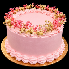 torta rosa con corona floreale