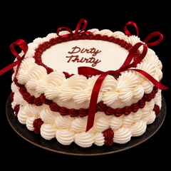 torta âdirty thirtyâ con nastri bordeaux
