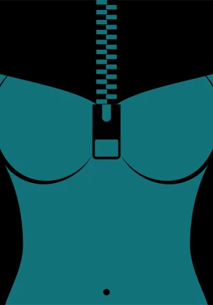 Opera d'arte minimale S.velamento: dettaglio di una zip che chiude la figura in un nero assoluto, colore Pantone 322 U