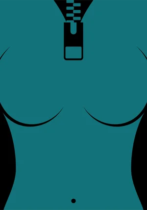 Opera d'arte minimale S.velamento: dettaglio di una zip che chiude la figura in un nero assoluto, colore Pantone 322 U