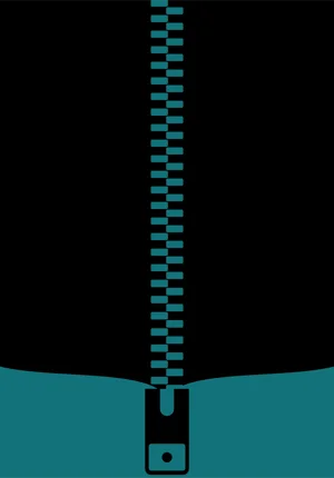 Opera d'arte minimale S.velamento: dettaglio di una zip che chiude la figura in un nero assoluto, colore Pantone 322 U