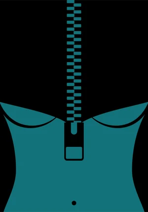 Opera d'arte minimale S.velamento: dettaglio di una zip che chiude la figura in un nero assoluto, colore Pantone 322 U
