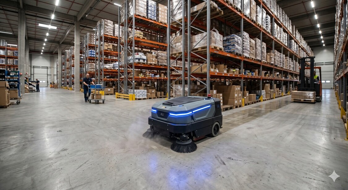 Robot pulizia industriale: come calcolare il ROI (&euro;/m&sup2;) in un magazzino
