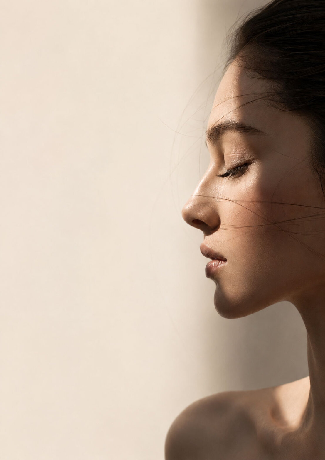 Rinoplastica closed: profilo femminile che rappresenta la tecnica senza incisione esterna