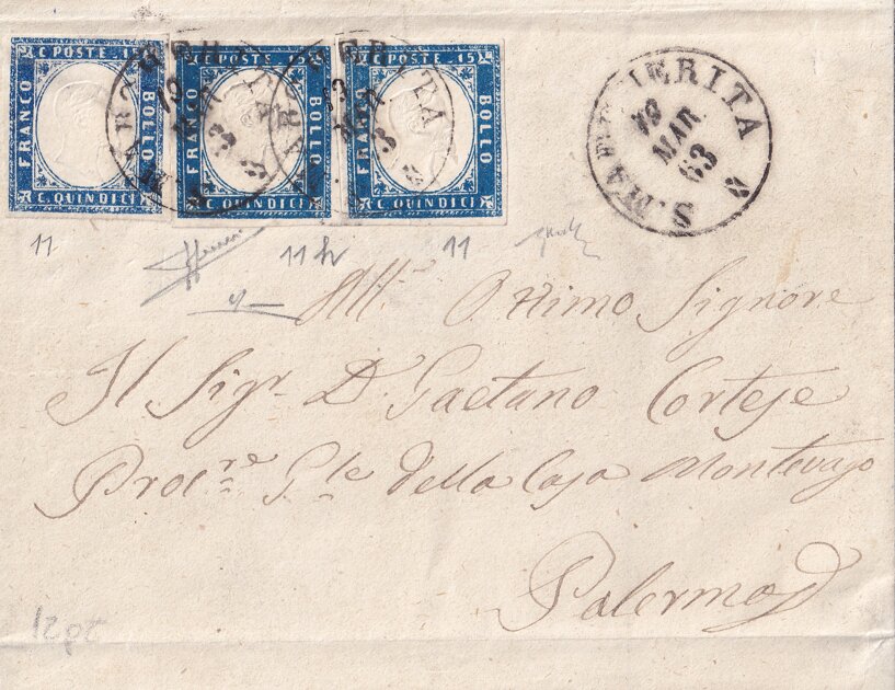 15 cent tipo Sardegna 2 colori RARA da Santa Margherita a Palermo 15 cent tipo Sardegna 2 colori RARA da Santa Margherita a Palermo