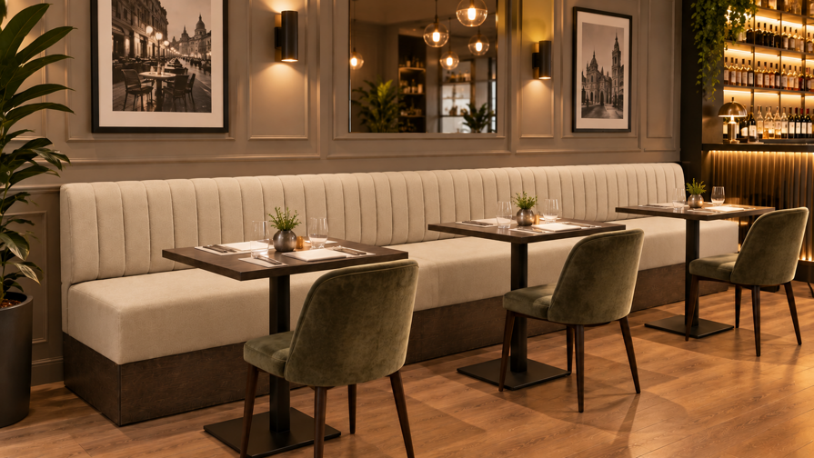 ristorante elegante con banquette beige