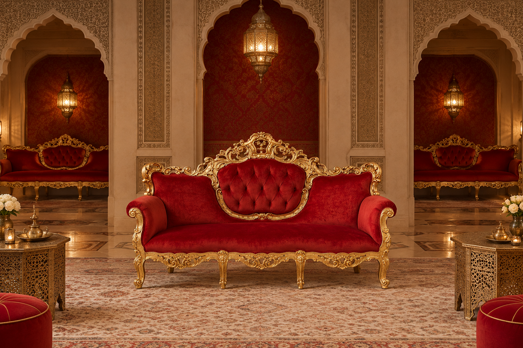 salotto marocchino sontuoso in rosso e oro