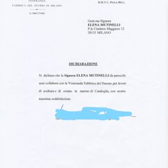 Lettera della Veneranda Fabbrica del Duomo di Mila