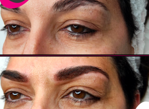 Trucco semipermanente sopracciglia ad Alghero prima e dopo effetto naturale