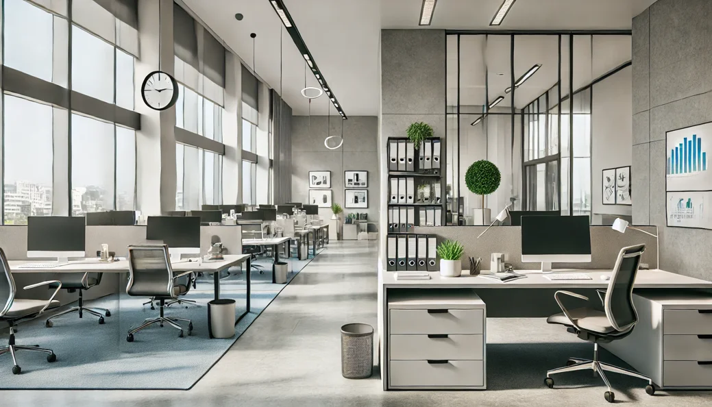 dall·e 2025-03-13 11.03.08 - immagine di un ufficio moderno ed elegante, progettato per un'agenzia di assicurazioni. lo stile è minimalista, luminoso e professionale, con tonalità