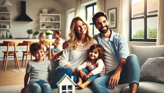 dall·e 2025-03-13 11.42.21 - immagine professionale e accogliente per rappresentare l'area assicurativa 'casa e famiglia', focalizzata esclusivamente su una famiglia sorridente co