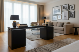 Mobile bar in legno artigianale su misura per hotel e salotto, utilizzabile come divisorio, scrittoio o mobile TV