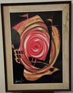 opera-astratta-moderna-firmata-laguerre-galeone-composizione-spirale-rosa-e-geometrie-quadro-decorativo-vintage-anni-70