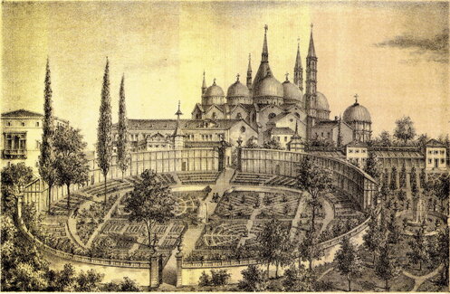Orto botanico di Padova. Veduta ottocentesca Orto botanico di Padova. Veduta ottocentesca
