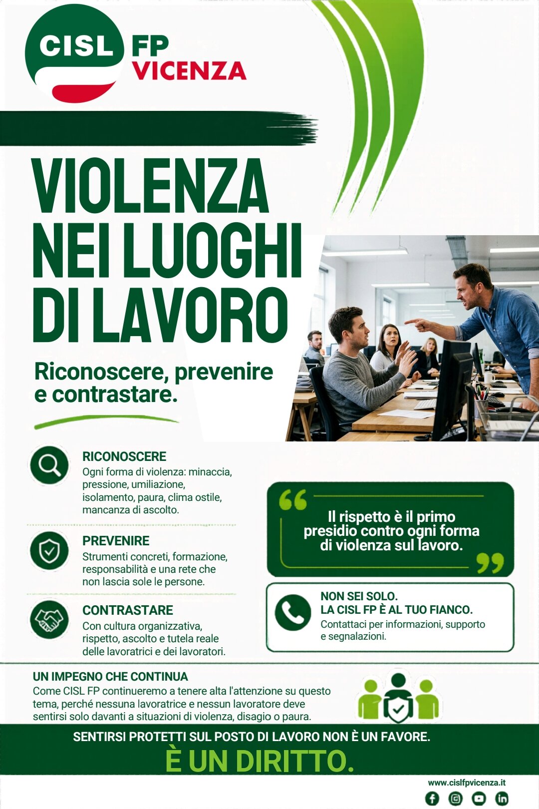 Violenza nei luoghi di lavoro: riconoscere, prevenire e contrastare. Un impegno della CISL FP Vicenza