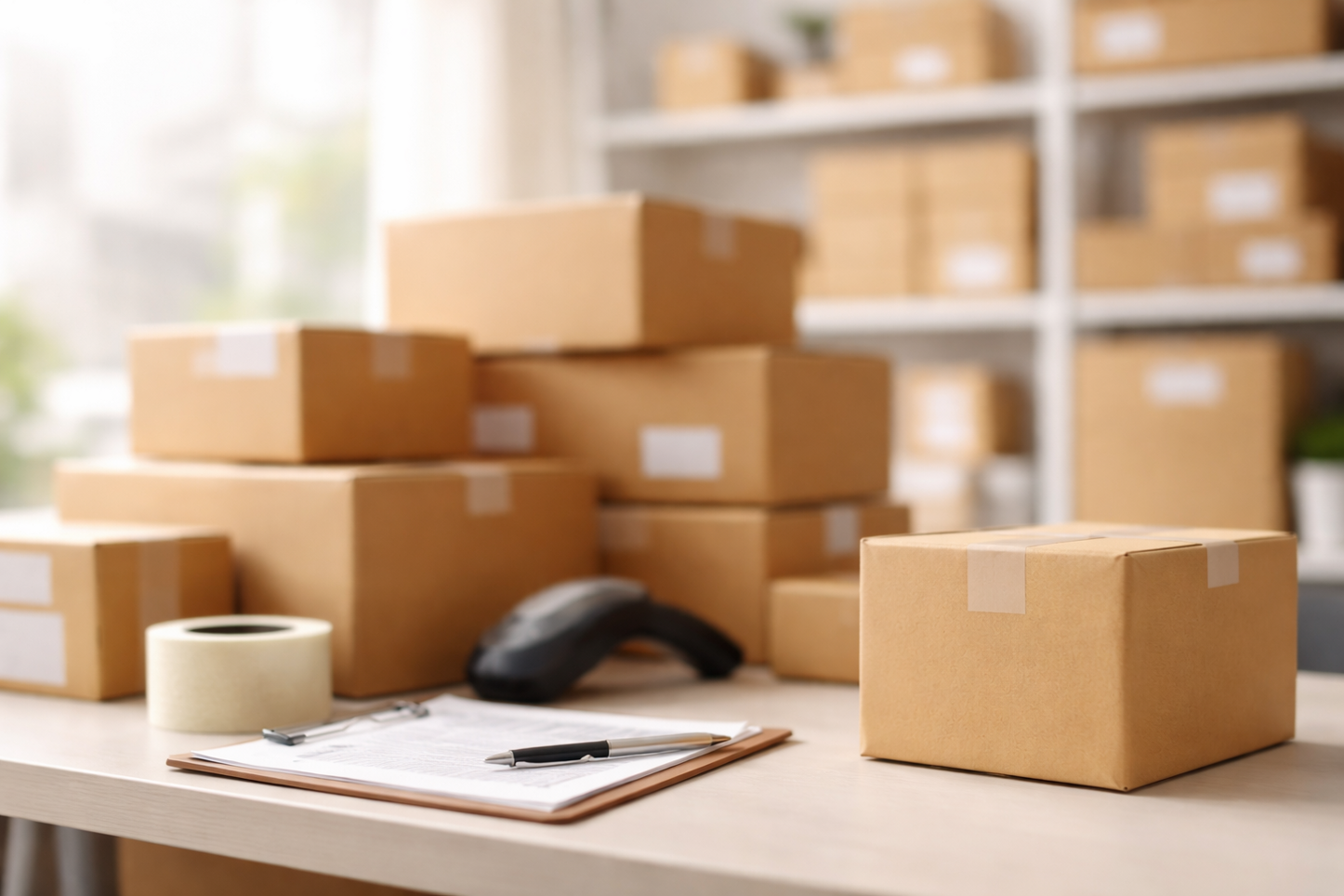 spazio di lavoro tra le scatole