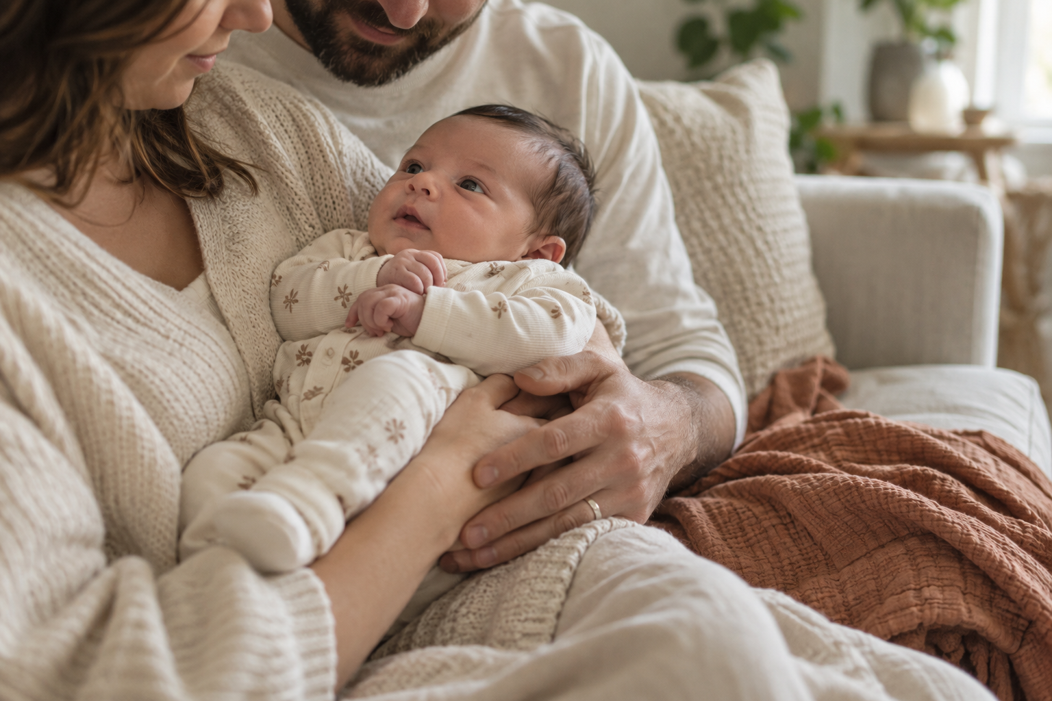 Genitori che tengono con cura il loro bambino tra le braccia