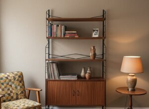 libreria anni '60 '70 in soggiorno vintage REMADE IN FRANCIACORTA