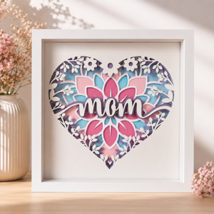 Shadow Box personalizzata con cuore floreale multistrato in carta e scritta personalizzabile, realizzata a mano da FedeLab Creazioni.