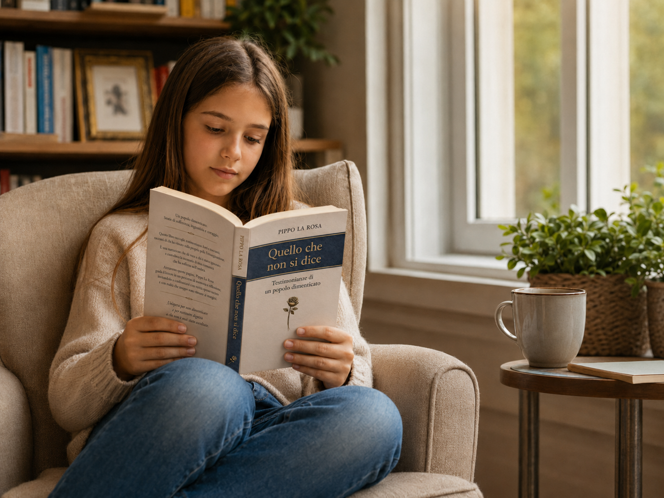 ragazzina legge il libro
