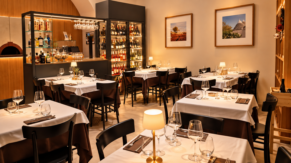 sala ristorante elegante con bar e vino