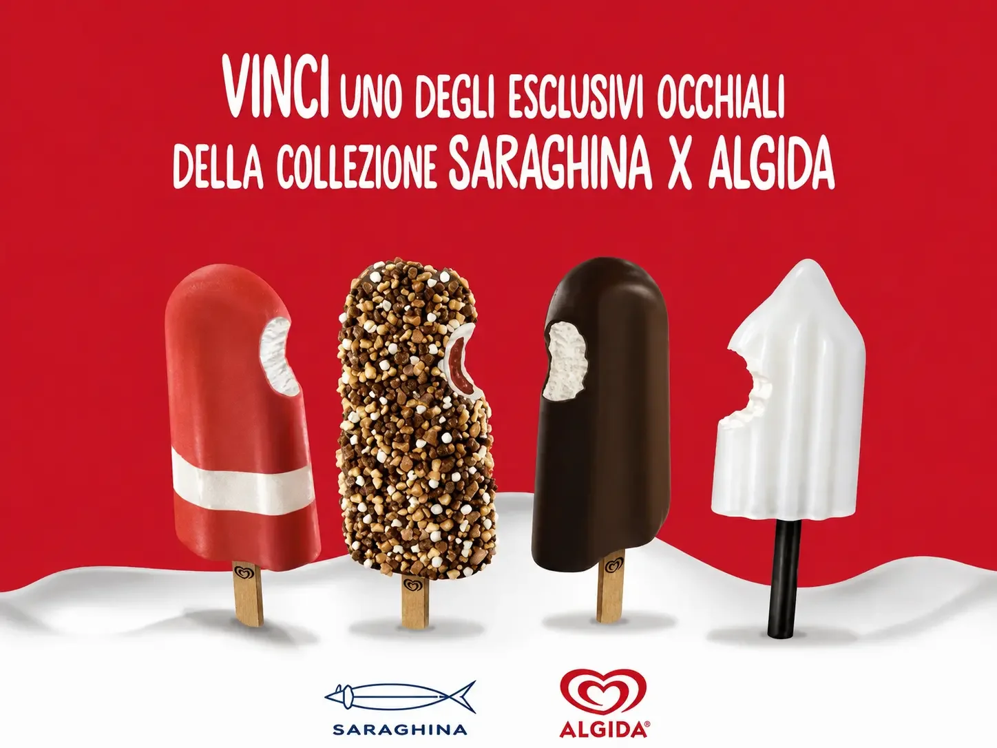 Gelati Algida Fior di Fragola, Croccante, Cremino e Liuk per la collezione Saraghina x Algida
