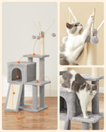 feandrea-tiragraffi-per-gatti-albero-per-gatti-grotta-per-gattini-micini-diversi-livelli-di-peluche-42-x-32-x-118-cm-graffitoio-3-bastoncini-pompom-rimovibili-grigio-chiaro-pct143w01