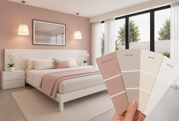 camera da letto rosa e tortora
