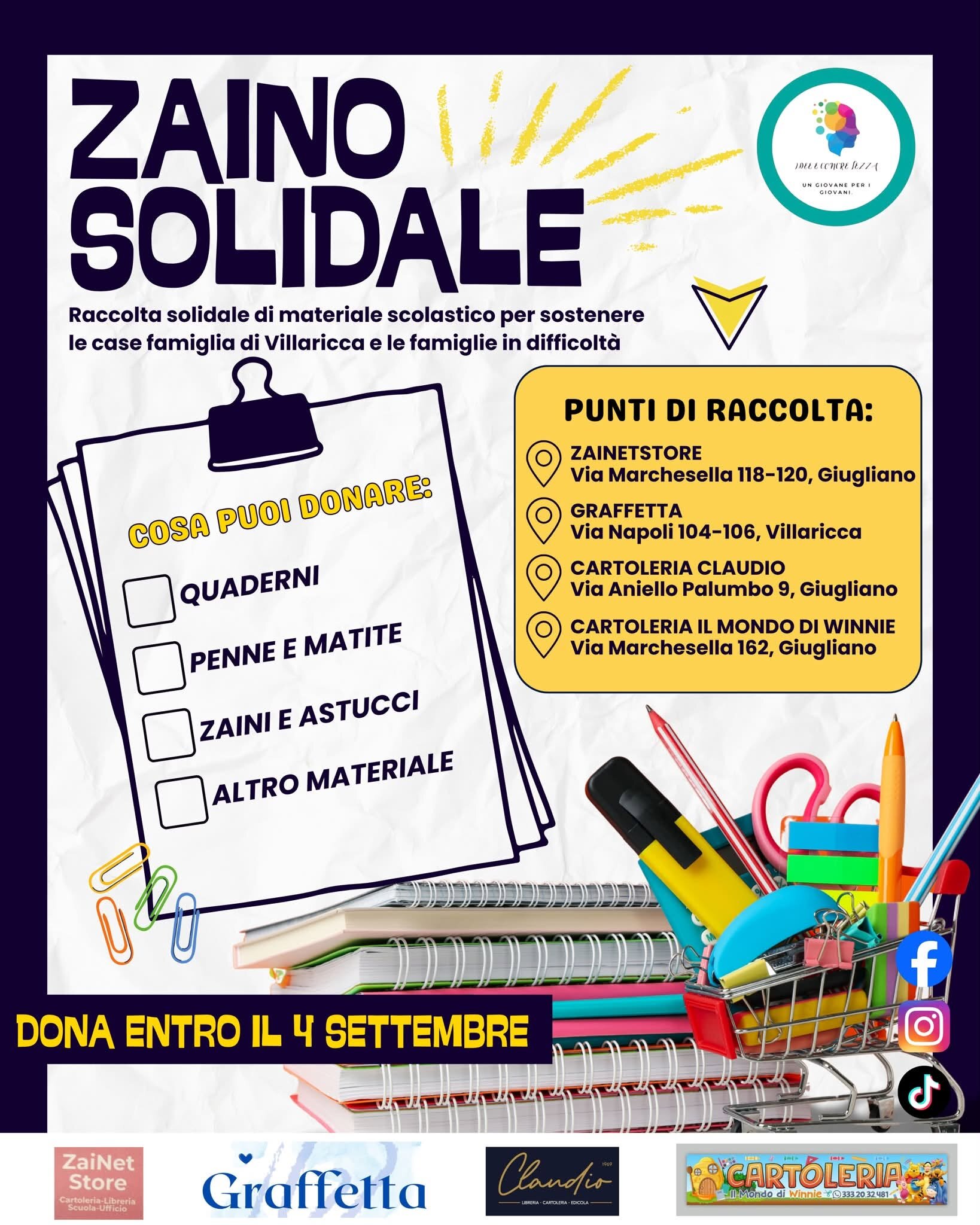 A Villaricca prende il via l&rsquo;iniziativa &laquo;Zaino Solidale&raquo;