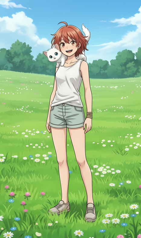 Disegno digitale stile anime del personaggio Kalea, una dei protagonisti della saga fantasy Heralds