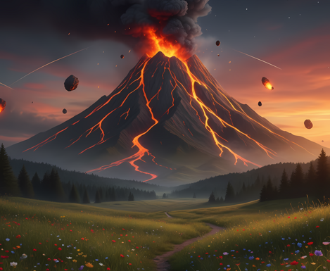 immagine del vulcano sull'isola del cuore della saga fantasy Heralds