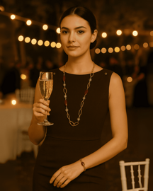 Modella con collana Rossella C in ottone dal design artigianale