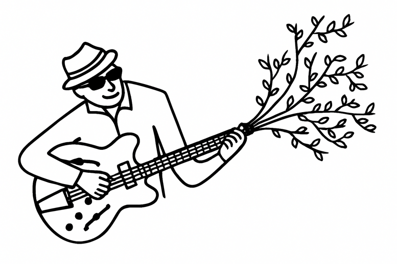 musico e chitarra con ramo