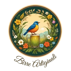 rotondo-birra-sottobicchiere-blu-arancione-uccello-appollaiato-in-cima-tazza-circondato-corona-di-fiori-fiori-grano