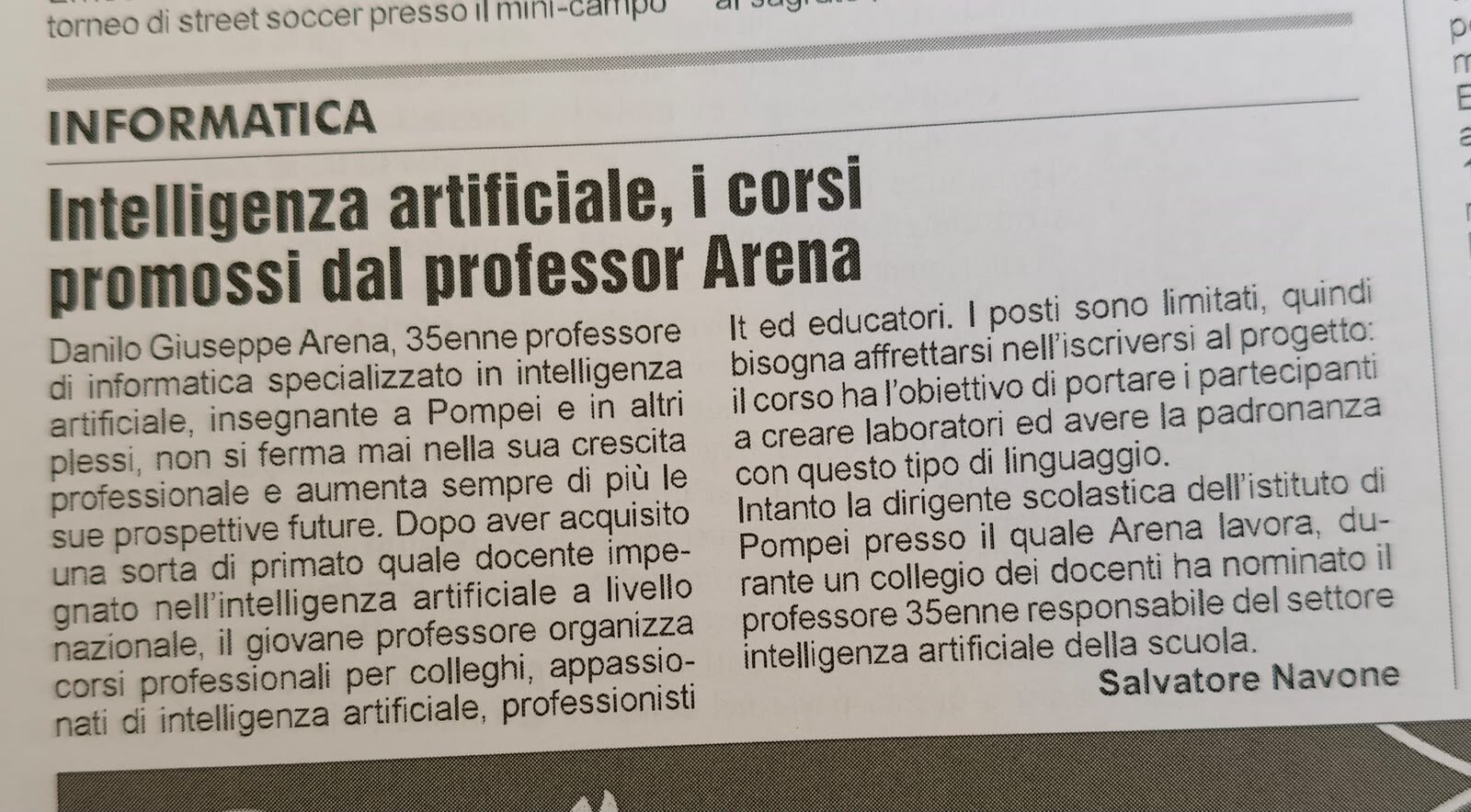 Intelligenza artificiale, i corsi promossi dal Professor Arena