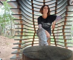 Emanuela Camacci inside Honeycomb. Shelter in the forest. GNAB. South Korea. Yatoo Art Center