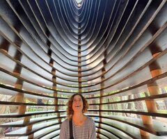 Emanuela Camacci inside Honeycomb. Shelter in the forest. GNAB. South Korea. Yatoo Art Center