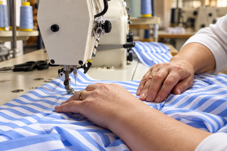 Lavorazione artigianale di una camicia alla macchina da cucire Lavorazione artigianale di una camicia alla macchina da cucire