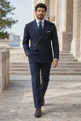 Abito Bespoke blu navy doppiopetto realizzato su misura