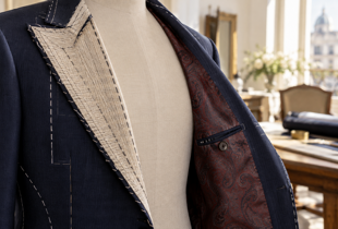 Dettaglio sartoriale di gilet cravatta e rever