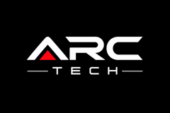 logo futuristico arc tech in bianco e rosso logo futuristico arc tech in bianco e rosso