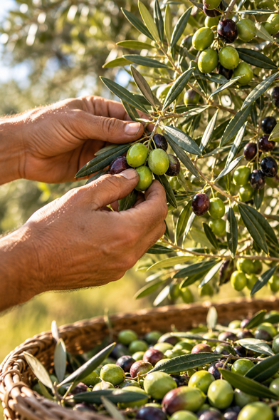 raccolta artigianale delle olive al tramonto raccolta artigianale delle olive al tramonto