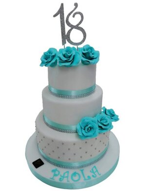 torta monumentale con rose azzurre