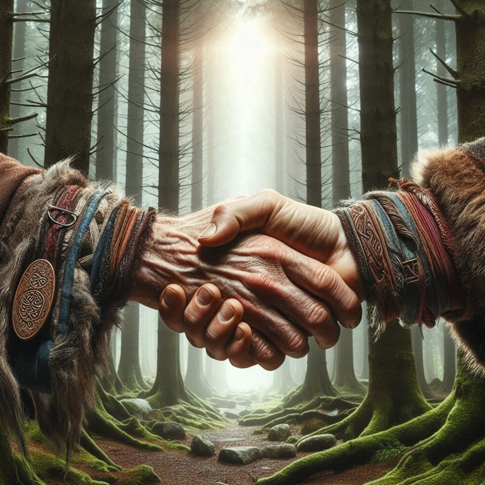 due mani che si stringono, sigillando un patto o offrendo un presente. ambiente antica foresta clti (3).jpeg