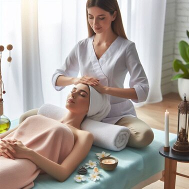 operatore olistico che fa un trattamento ad un cliente, ambiente luminoso e sereno.jpeg