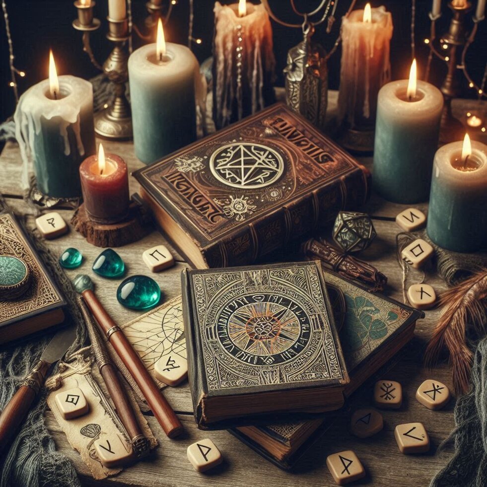 divinazione runica, estrazione di 1 singola runa, tavolo, candele libri atmosfera mistica ma luminos (2).jpeg