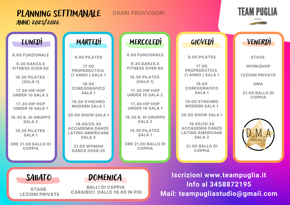 planning settimanale colori vivaci arcobaleno