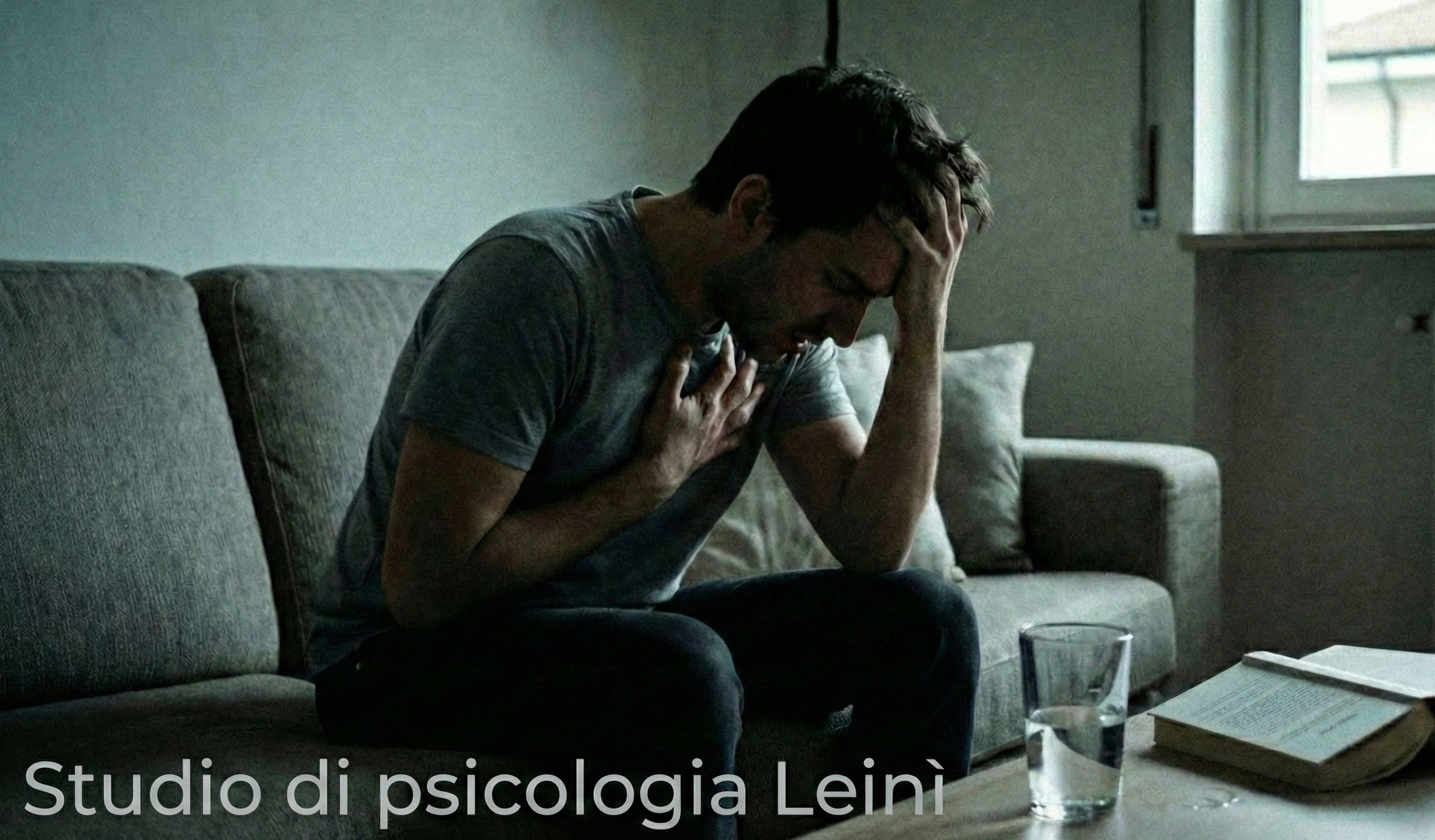 Sintomi attacco di panico: uomo con dolore al petto e ansia acuta - Immagine blog Studio di Psicologia Leinì per Settimo e Volpiano