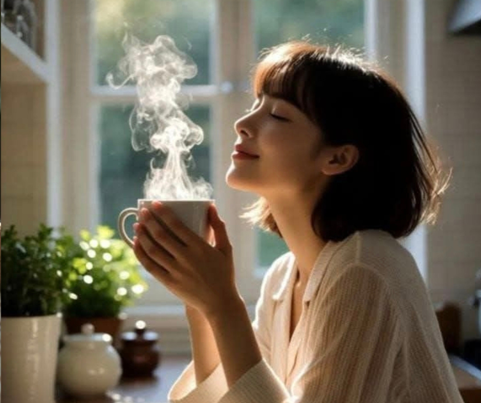 Non sempre servono grandi cambiamenti Donna con tazza calda vicino alla finestra simbolo dei piccoli momenti di benessere e presenza nello stile di vita hygge