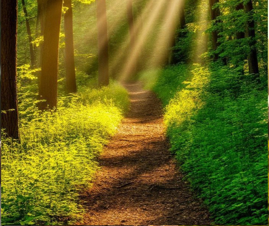 Sentiero nella natura illuminato dal sole simbolo di scelte guidate dai valori e direzione nella vita